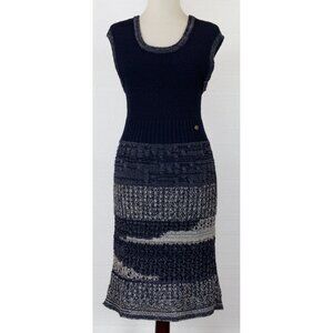 CHANEL MULTIPLE COLORS OF NAVY BLUE CROCHET KNIT SLEEVELESS DRESS 38